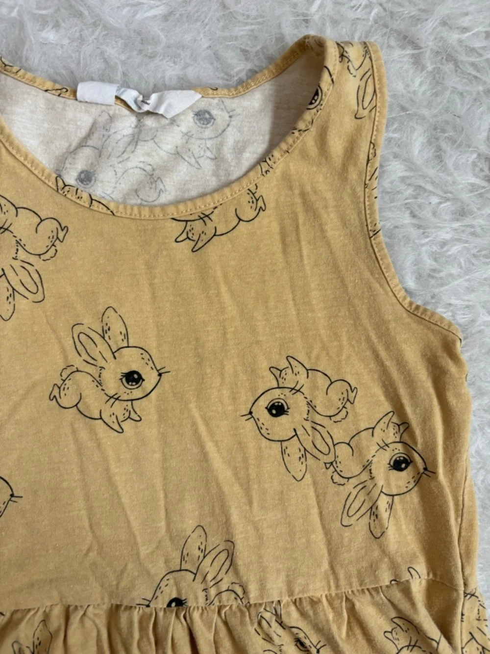 H&M Girls Soft Yellow Sleeveless Bunny Print Dress